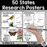 50 States Research Posters, Coloring Pages - US States Research Project