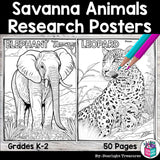 Savanna Animals Research Posters, Coloring Pages - Animal Research Project
