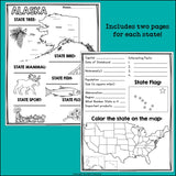 50 States Research Posters, Coloring Pages - US States Research Project