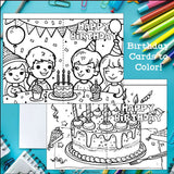 Birthday Cards to Color - Birthday Craft Activity, Coloring, Cards