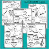50 States Research Posters, Coloring Pages - US States Research Project