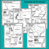50 States Research Posters, Coloring Pages - US States Research Project