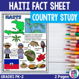 Haiti Fact Sheet for Early Readers - Country Study, Haiti Country Unit Study