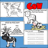 Cows Mini Book for Early Readers - Animal Study