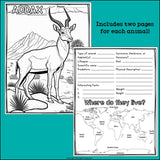 Desert Animals Research Posters, Coloring Pages - Animal Research Project