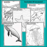 Ocean Animals Research Posters, Coloring Pages - Animal Research Project