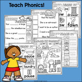 Vowel Pairs AU, AW Worksheets and Activities for Early Readers