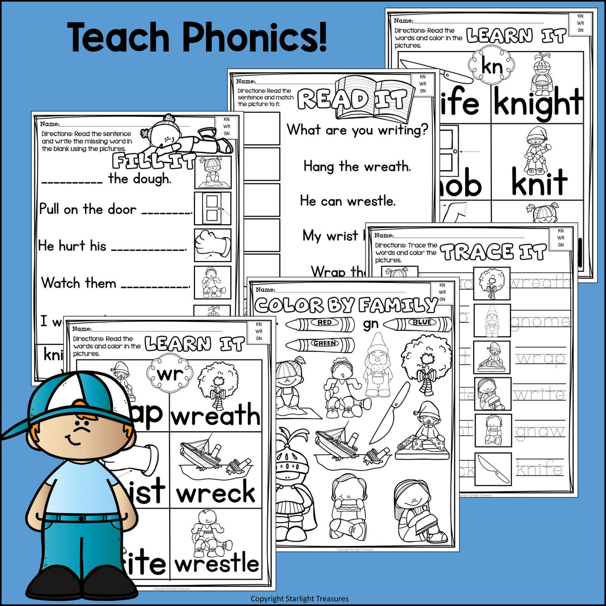 wr' Words phonics word and picture matching worksheet