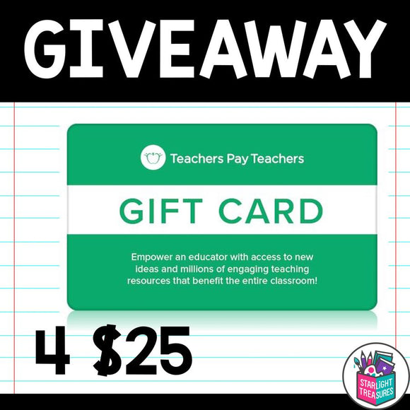 4 $25 TPT Gift Cards For YOU
