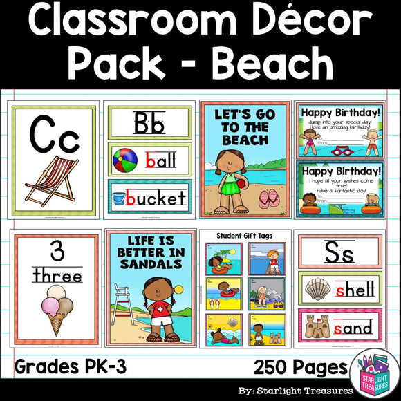 Classroom Decor Pack - Beach and Summer Theme