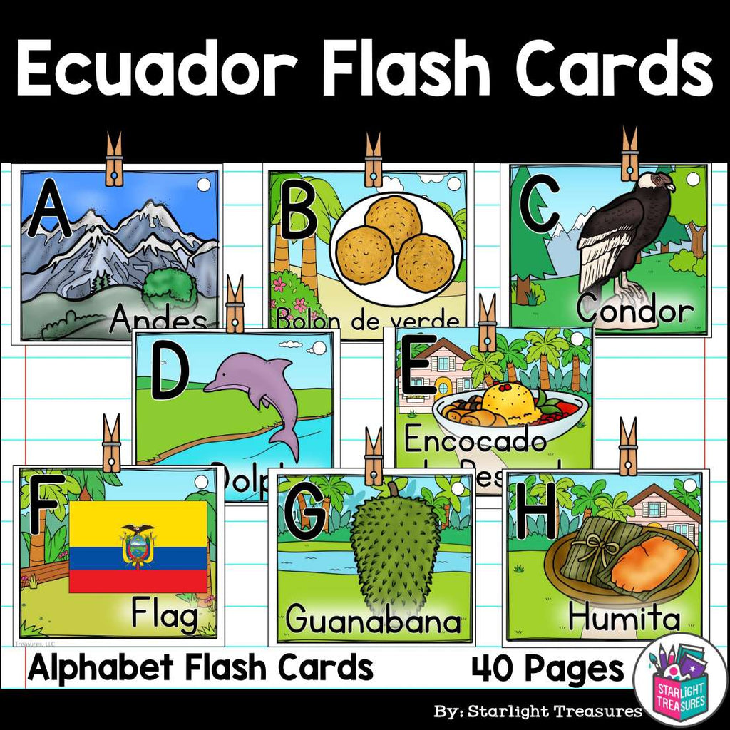 Alphabet Flash Cards for Early Readers - Country of Ecuador