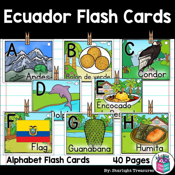 Alphabet Flash Cards for Early Readers - Country of Ecuador