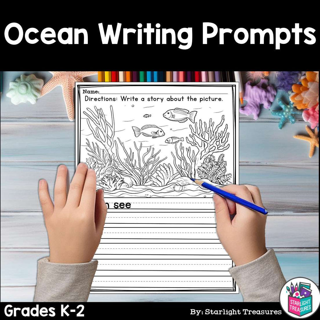 Ocean Writing Prompts, Ocean Picture Writing Prompts with Sentence Starters