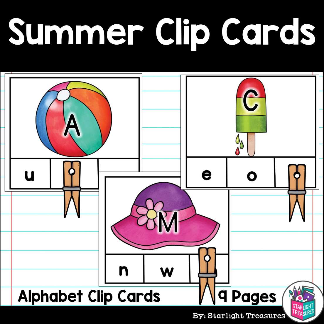 Summer Alphabet Clip Cards for Early Readers - Alphabet Clip Cards FREEBIE
