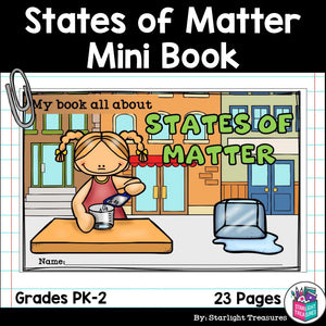 States of Matter Mini Book for Early Readers: Physical Science, Solid Liquid Gas