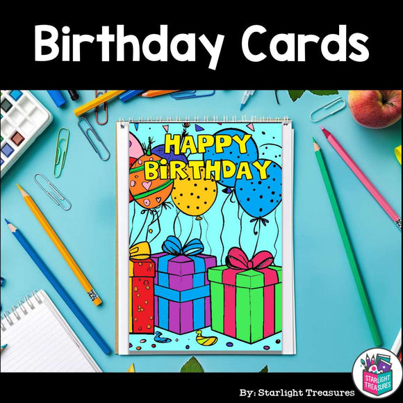 Birthday Cards to Color - Birthday Craft Activity, Coloring, Cards