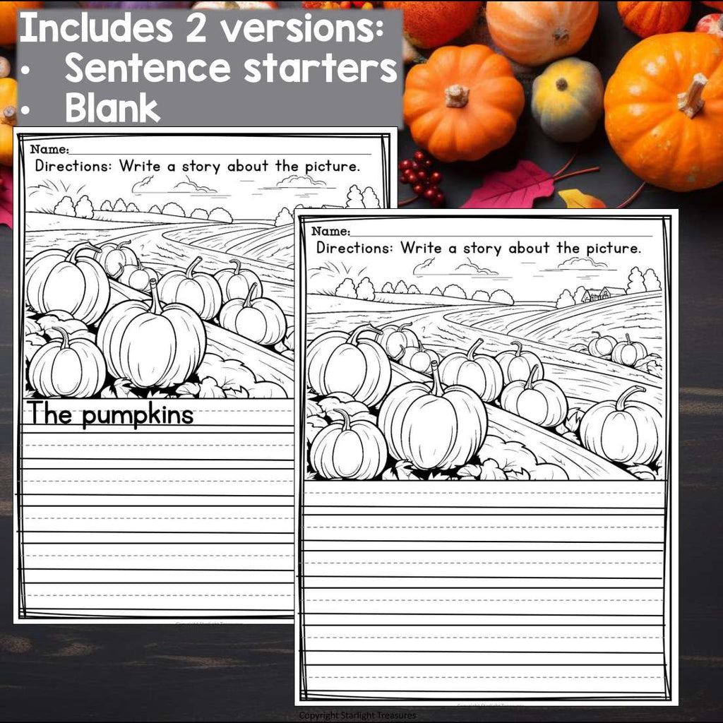 Thanksgiving Writing Prompts, Fall Picture Writing Prompt with Sentence Starters
