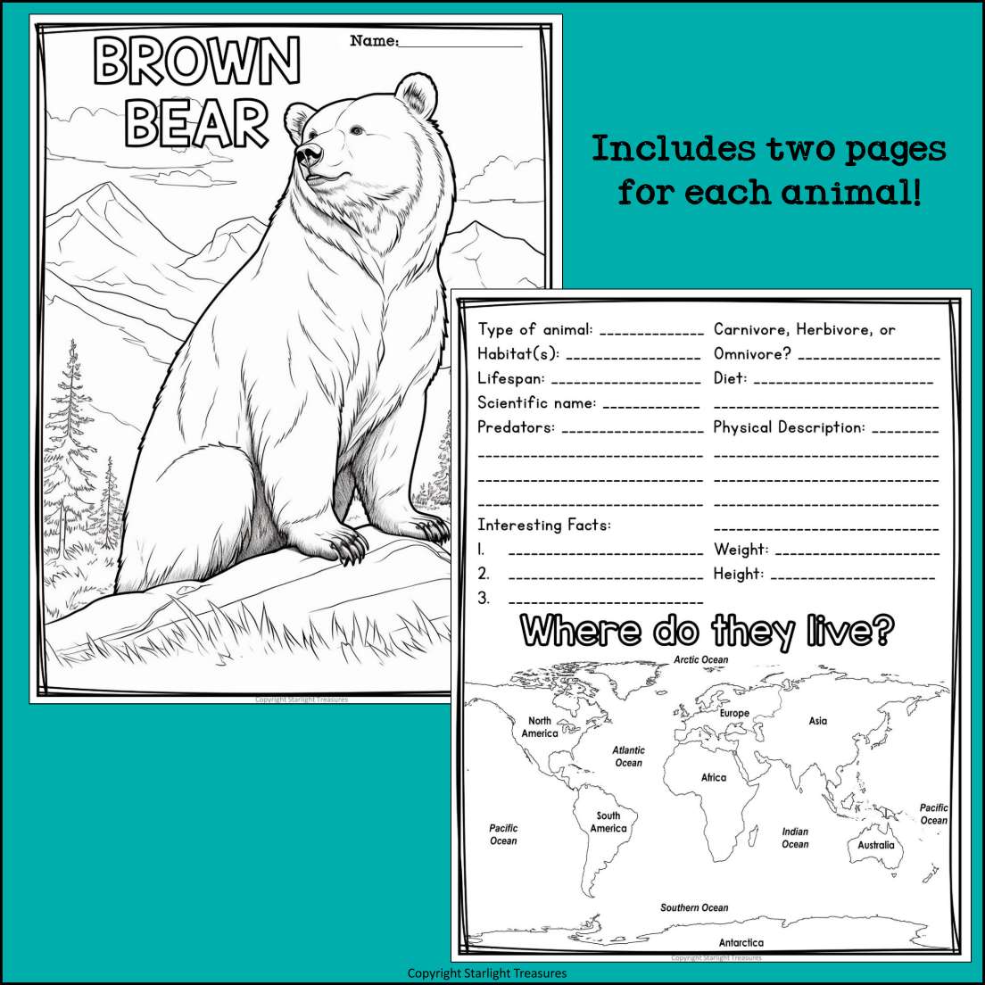 Prairie Animals Research Posters, Coloring Pages - Animal Research Project