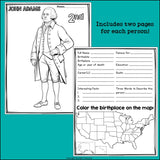 US Presidents Research Posters, Coloring Pages - Biography Research Project