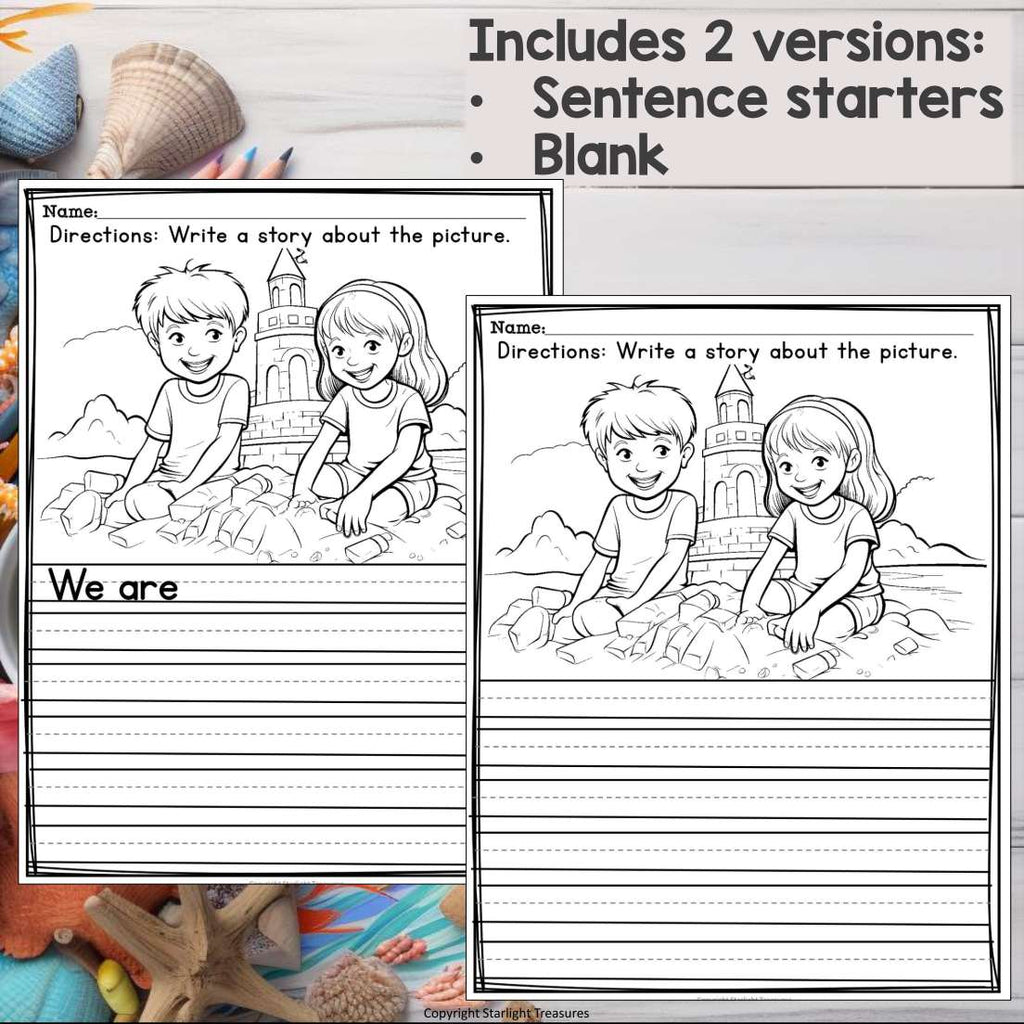 Summer Writing Prompts, Summer Picture Writing Prompts with Sentence Starters