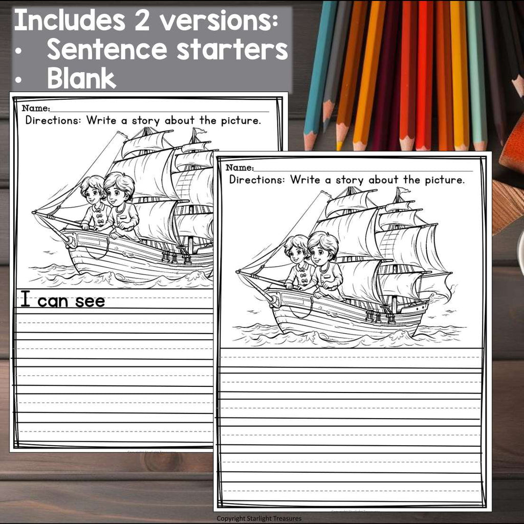 Pirates Writing Prompts, Pirates Picture Writing Prompts with Sentence Starters