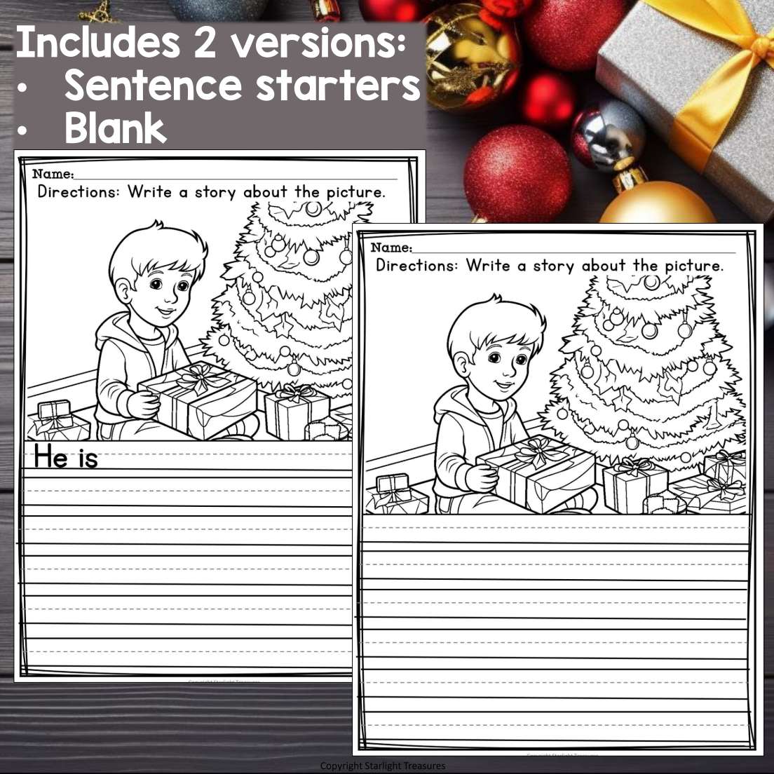 Christmas Writing Prompts, Christmas Picture Writing with Sentence Starters