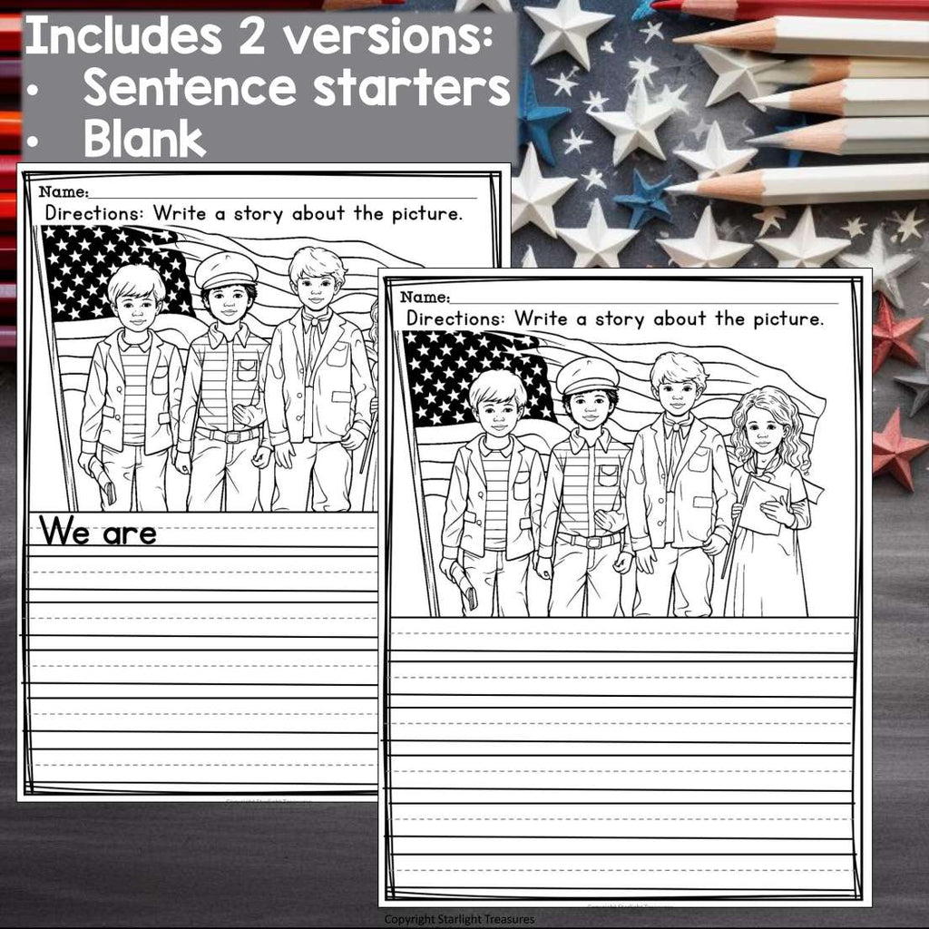 Independence Day Writing Prompts, July 4th Picture Writing Sentence Starters