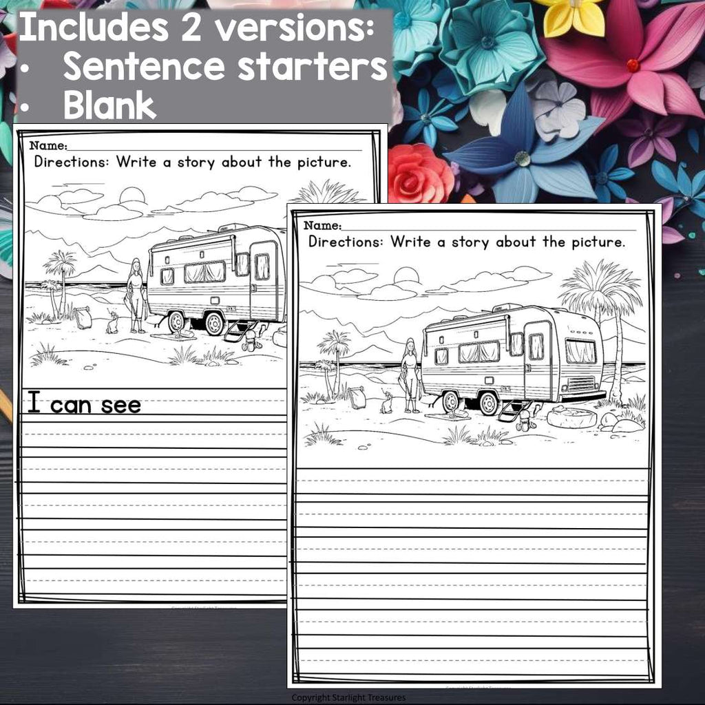 Vacation Writing Prompts, Vacation Picture Writing Prompt with Sentence Starters