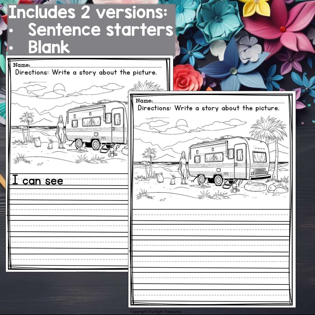 Vacation Writing Prompts, Vacation Picture Writing Prompt with Sentence Starters