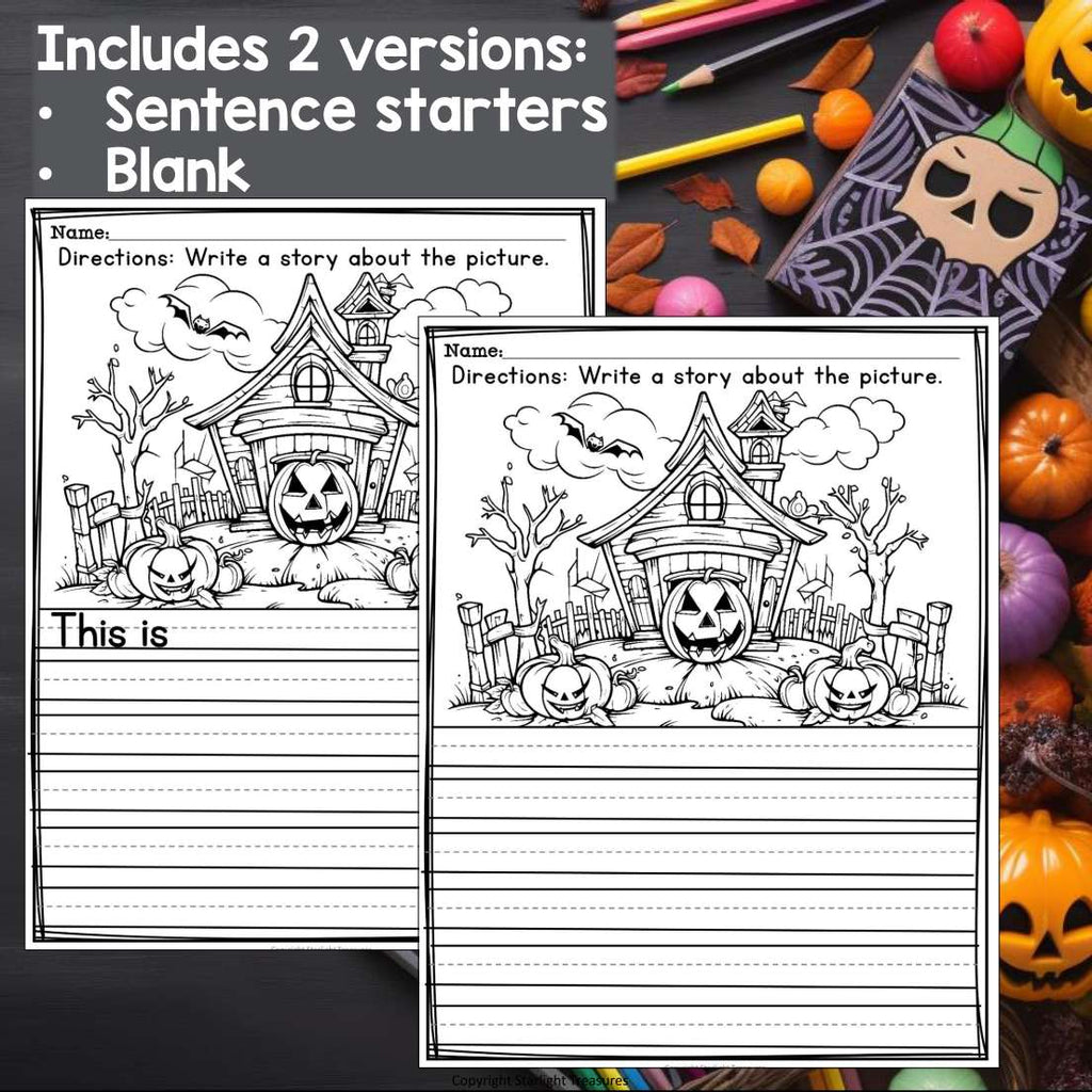 Halloween Writing Prompts, Halloween Picture Writing with Sentence Starters