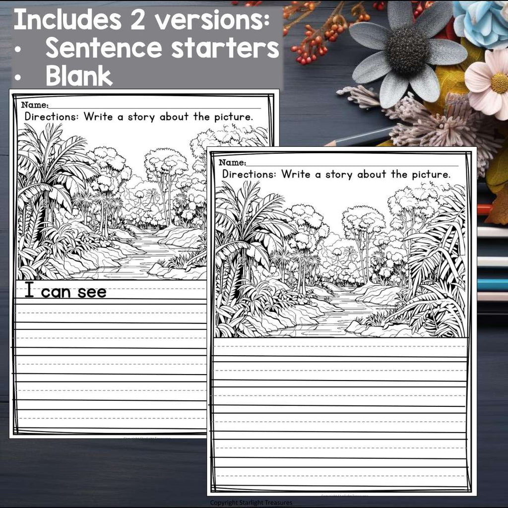Jungle Writing Prompts, Jungle Picture Writing Prompts with Sentence Starters