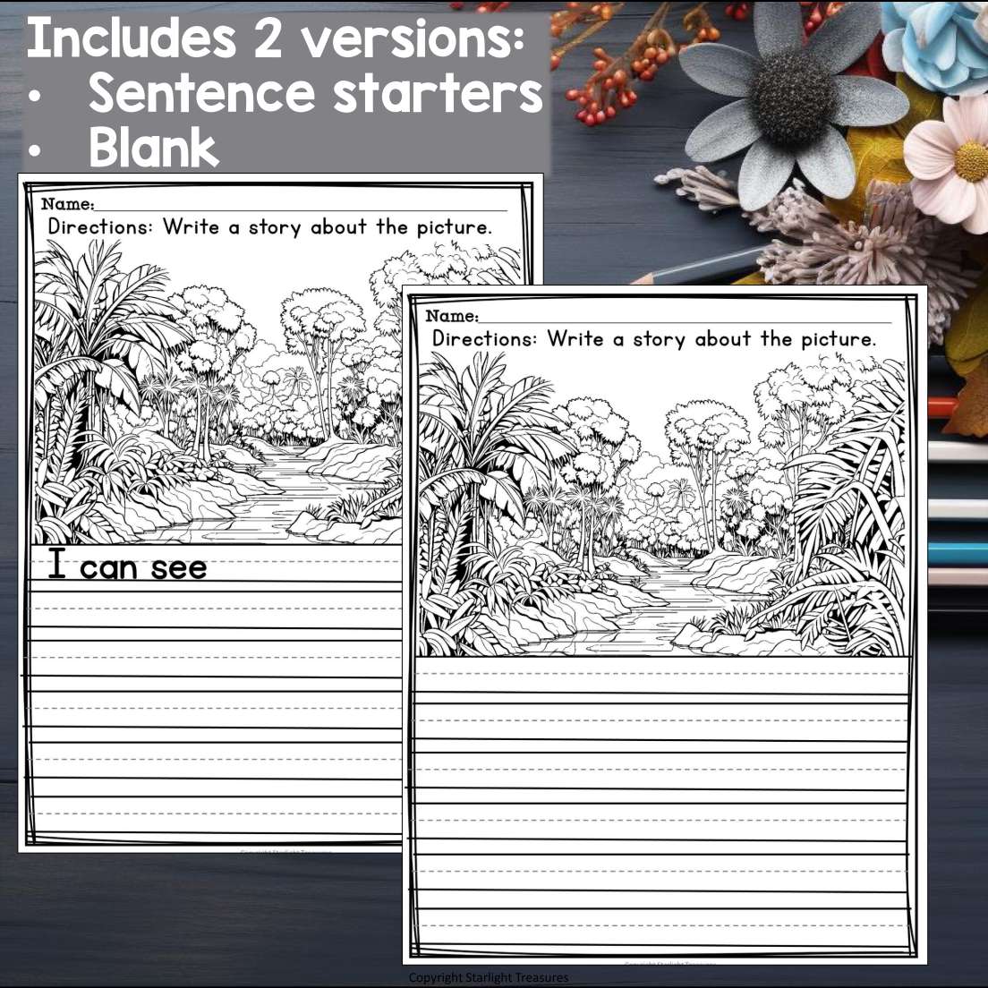 Jungle Writing Prompts, Jungle Picture Writing Prompts with Sentence Starters