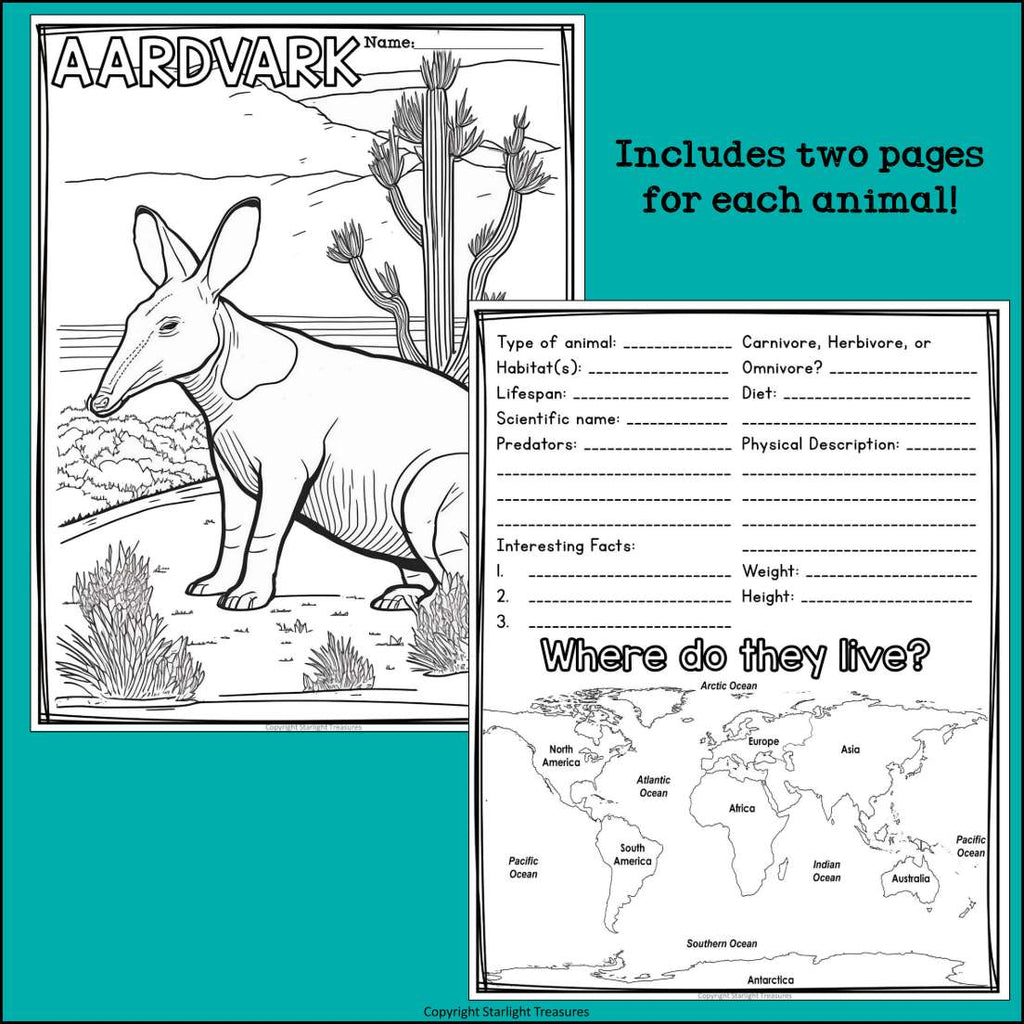 Savanna Animals Research Posters, Coloring Pages - Animal Research Project