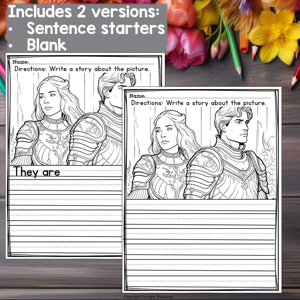 Royal Kingdom Writing Prompts, Medieval Picture Writing with Sentence Starters