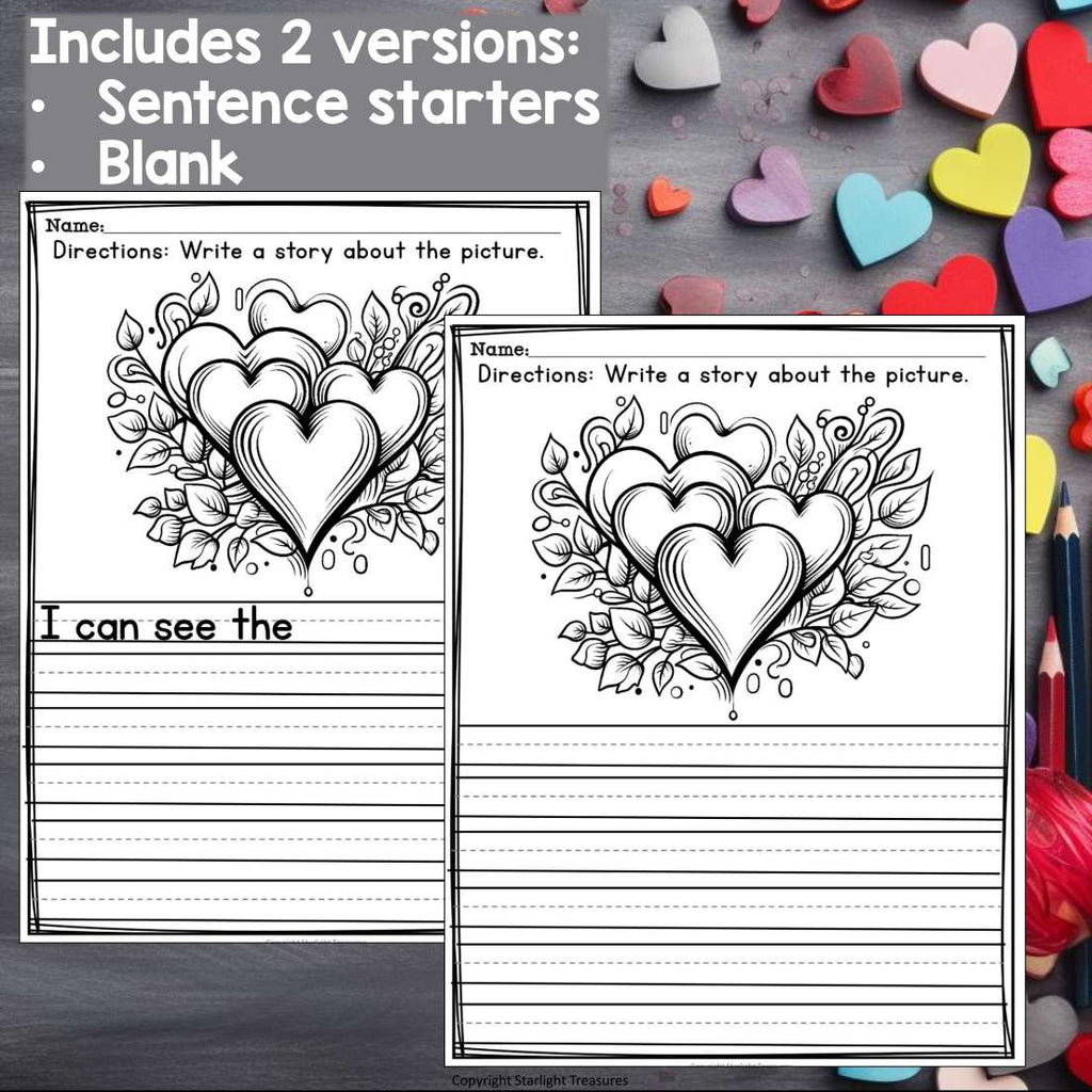Valentine's Day Writing Prompts, Valentine Picture Writing with Sentence Starter