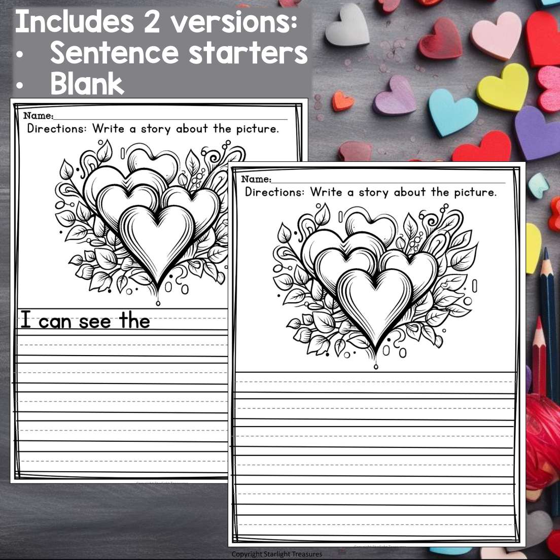 Valentine's Day Writing Prompts, Valentine Picture Writing with Sentence Starter