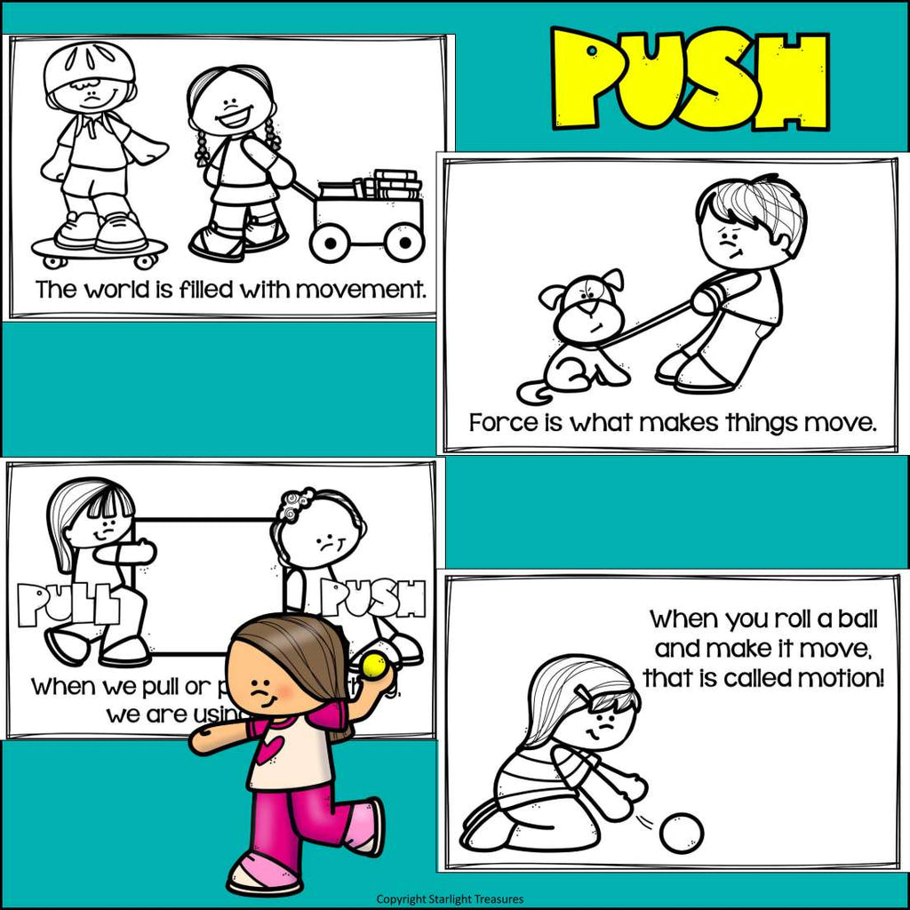 Force and Motion Mini Book for Early Readers: Physical Science, Push and Pull