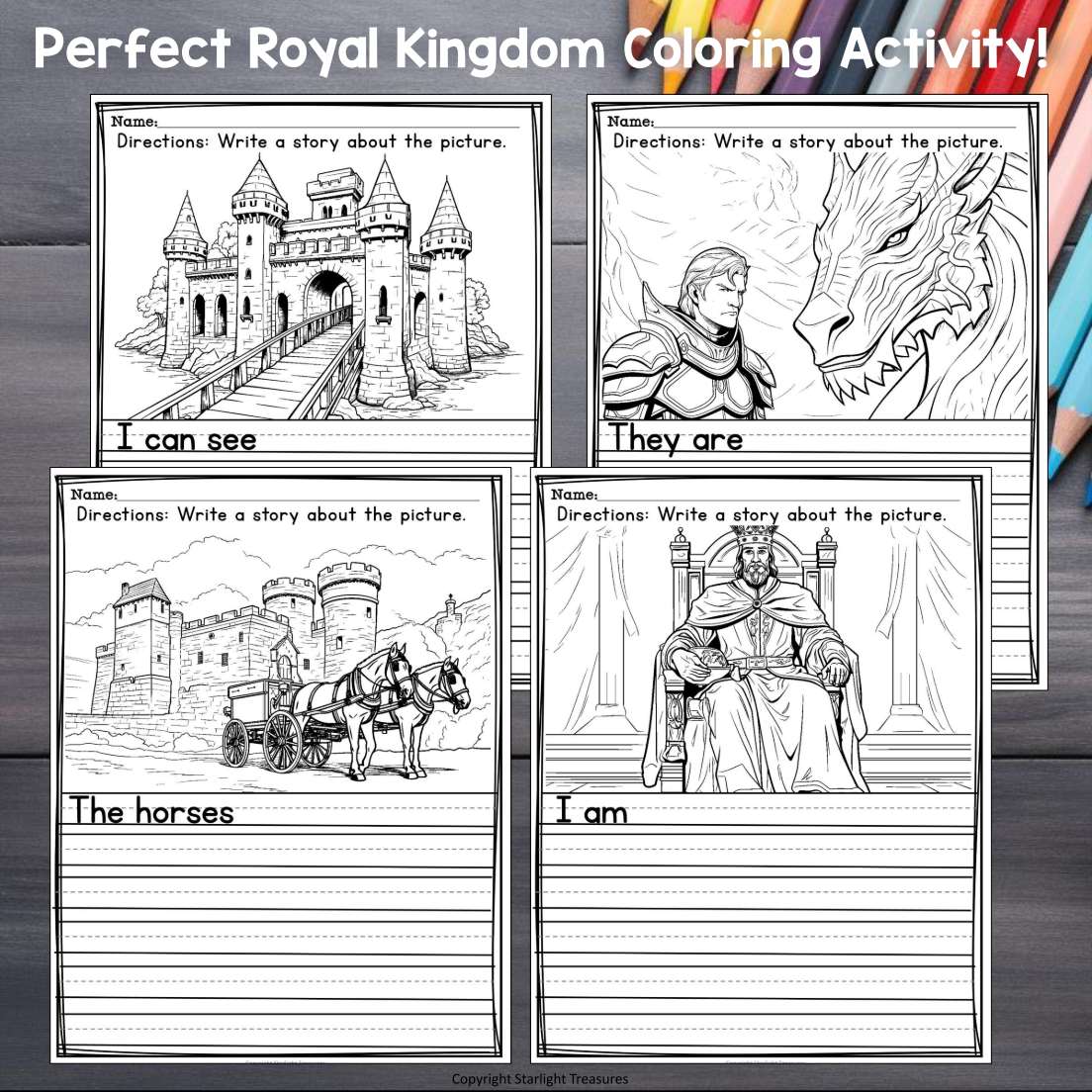 Royal Kingdom Writing Prompts, Medieval Picture Writing with Sentence Starters