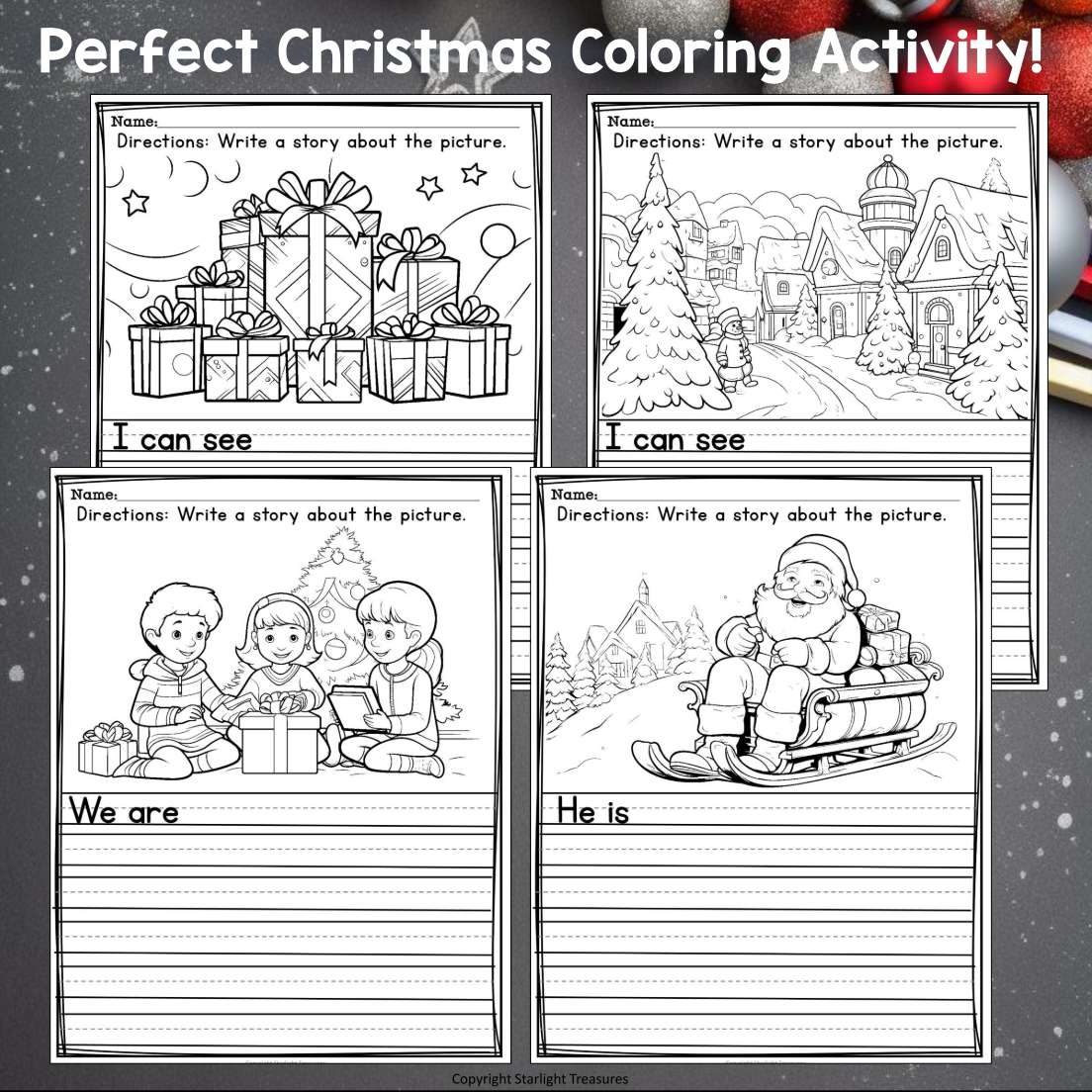 Christmas Writing Prompts, Christmas Picture Writing with Sentence Starters