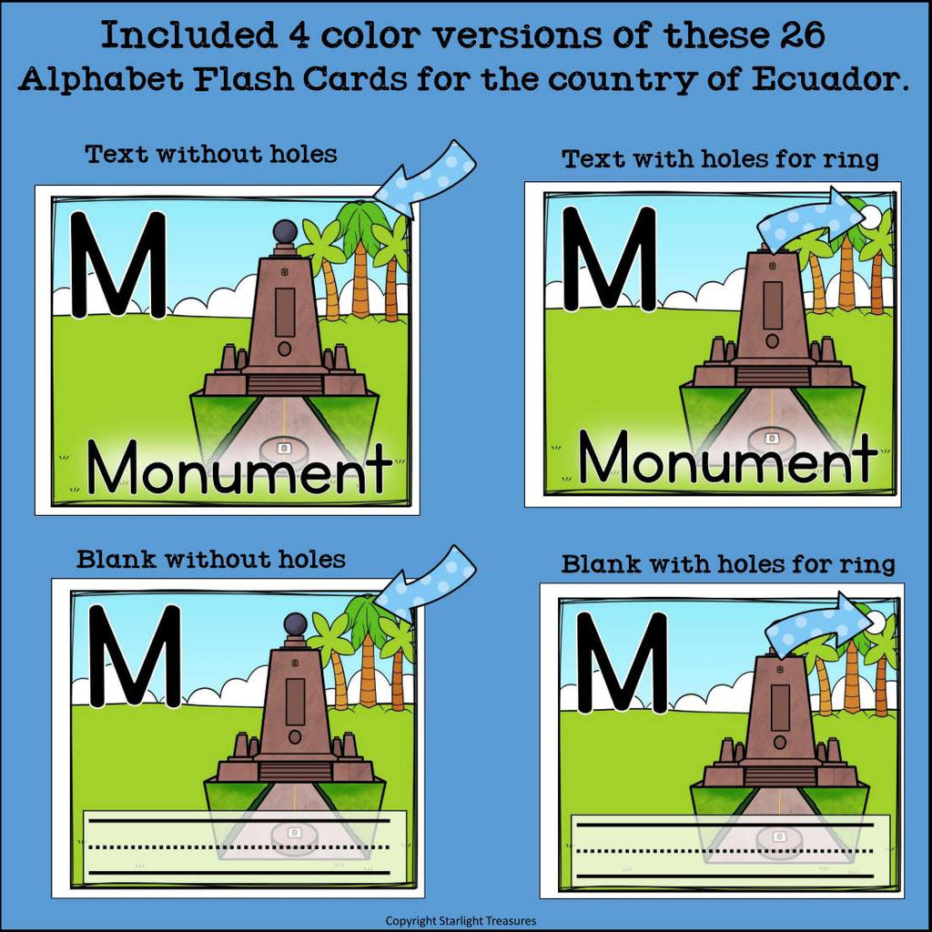 Alphabet Flash Cards for Early Readers - Country of Ecuador