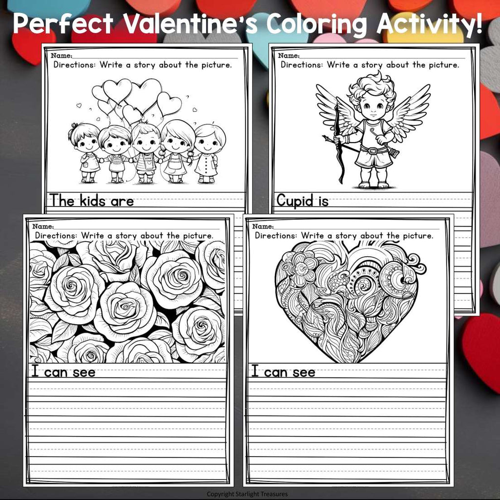 Valentine's Day Writing Prompts, Valentine Picture Writing with Sentence Starter