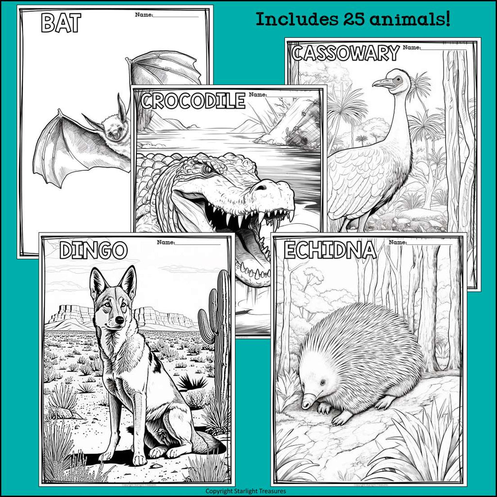 Australian Animals Research Posters, Coloring Pages - Animal Research Project