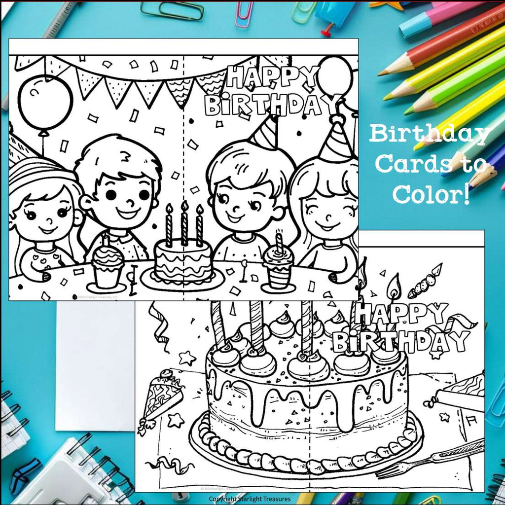 Birthday Cards to Color - Birthday Craft Activity, Coloring, Cards