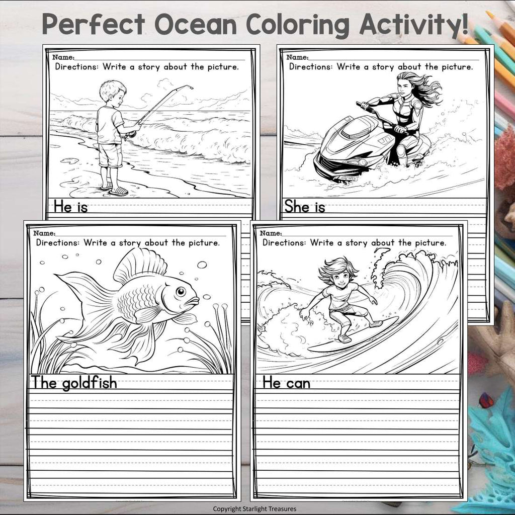 Ocean Writing Prompts, Ocean Picture Writing Prompts with Sentence Starters