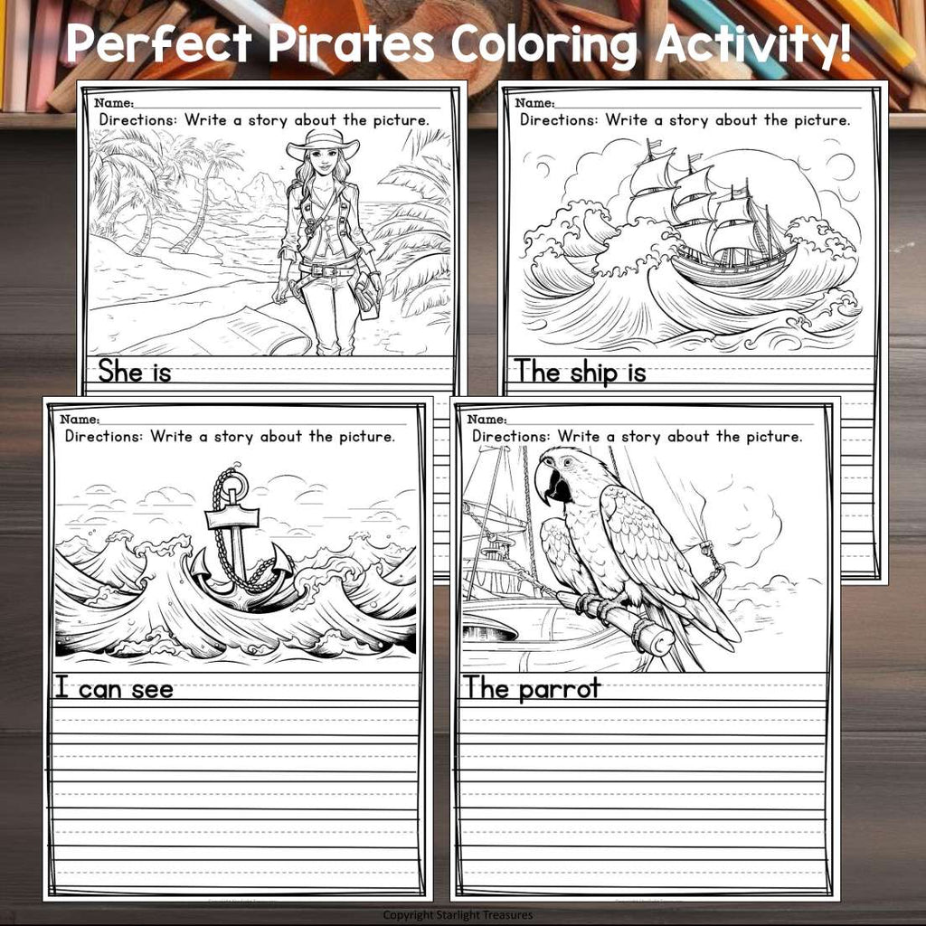 Pirates Writing Prompts, Pirates Picture Writing Prompts with Sentence Starters