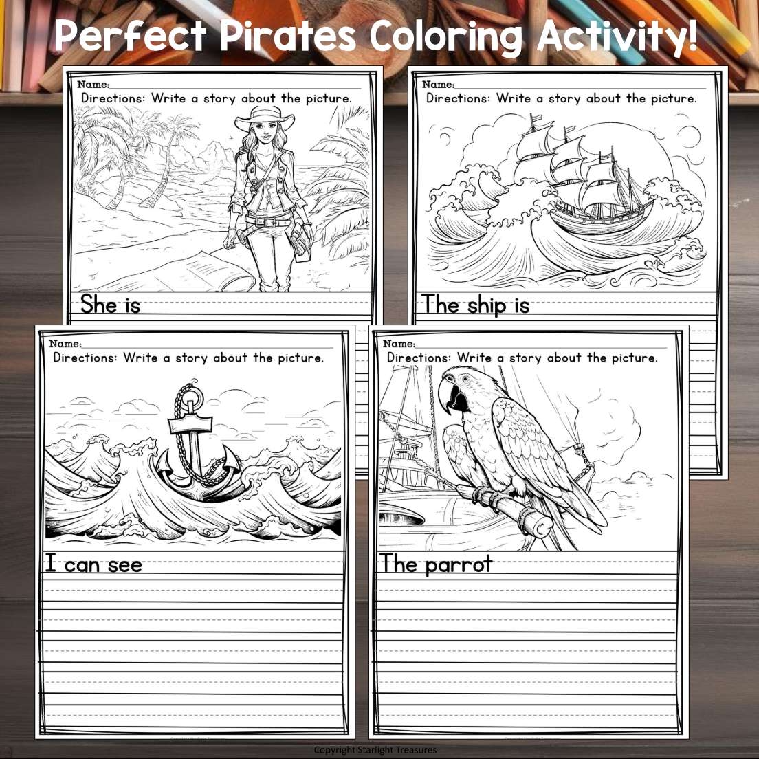 Pirates Writing Prompts, Pirates Picture Writing Prompts with Sentence Starters