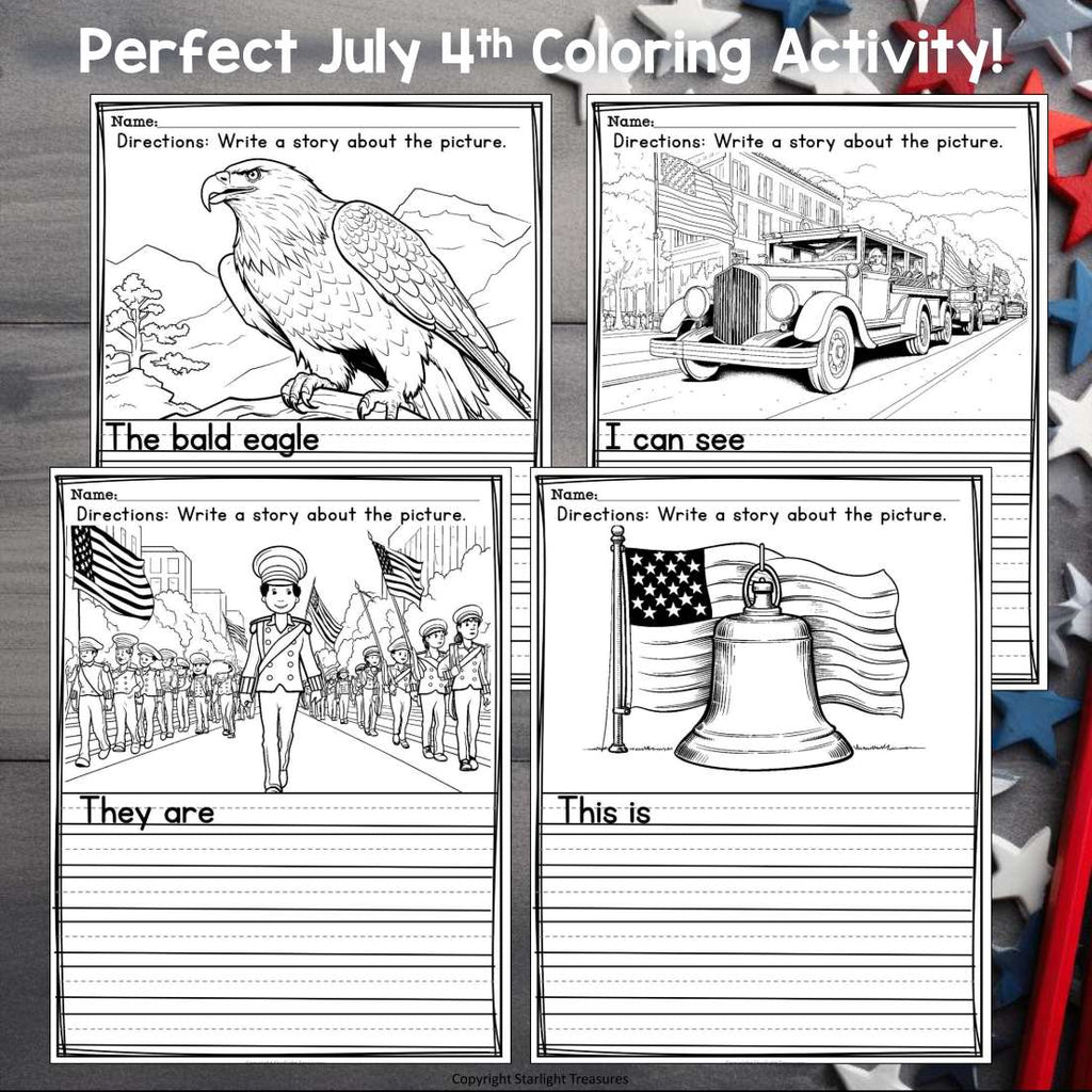 Independence Day Writing Prompts, July 4th Picture Writing Sentence Starters