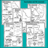 50 States Research Posters, Coloring Pages - US States Research Project