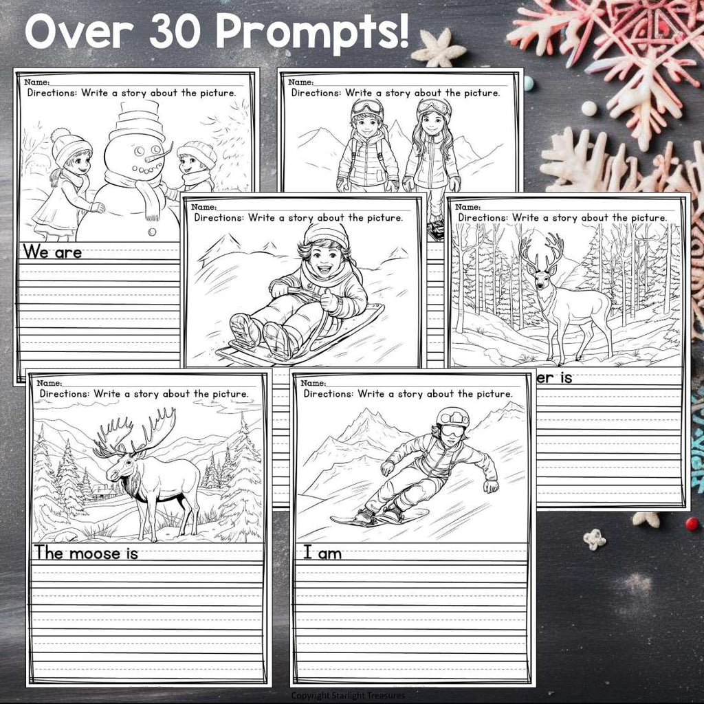 Winter Writing Prompts, Winter Picture Writing Prompts with Sentence Starters