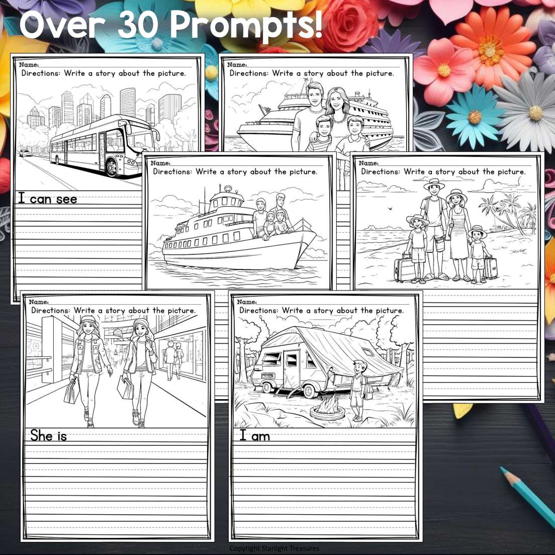Vacation Writing Prompts, Vacation Picture Writing Prompt with Sentence Starters